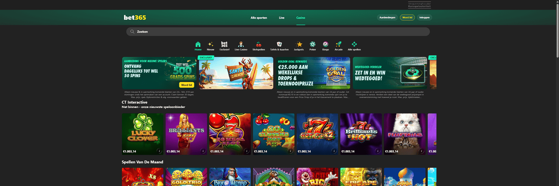 Screenshot van de Bet365 Casino-website