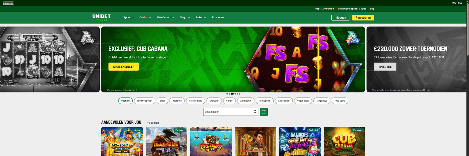 Screenshot van de Unibet Casino-website